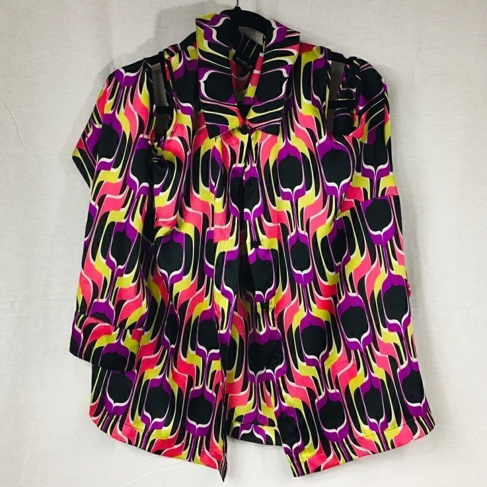 Bright colored patterned cold shoulder XL long sleeved blouse pink black purple